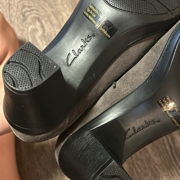 Clarks Bendables Womens Oxford Heels Gray Leather Lace Up size 10M - Picture 8 of 10